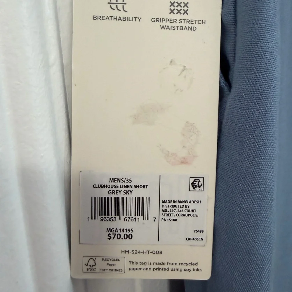 Walter Hagen Clubhouse Linen Shorts Grey Sky Blue Size 35 NWT Golf